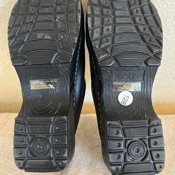 Golc Handcrafted Black Leather Windows Cats Clogs/Mules Sz 39 8-8.5 - Picture 9 of 10